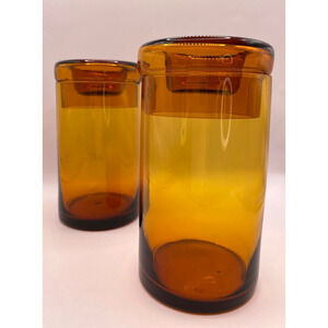 Home America Amber Glass With Lid, Retro Style Set of 2